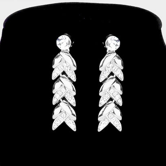 Silver 3 Piece Chevron Link Rhinestone Necklace Jewelry Set Fashion Statement - Picture 2 of 4